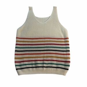 Striped Sweater Tank Top | Ivory Multicolor Knit | Size M